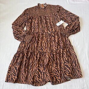 Saks 5th Avenue Brown Tonal Zebra Print Tiered Mini Dress Size Small